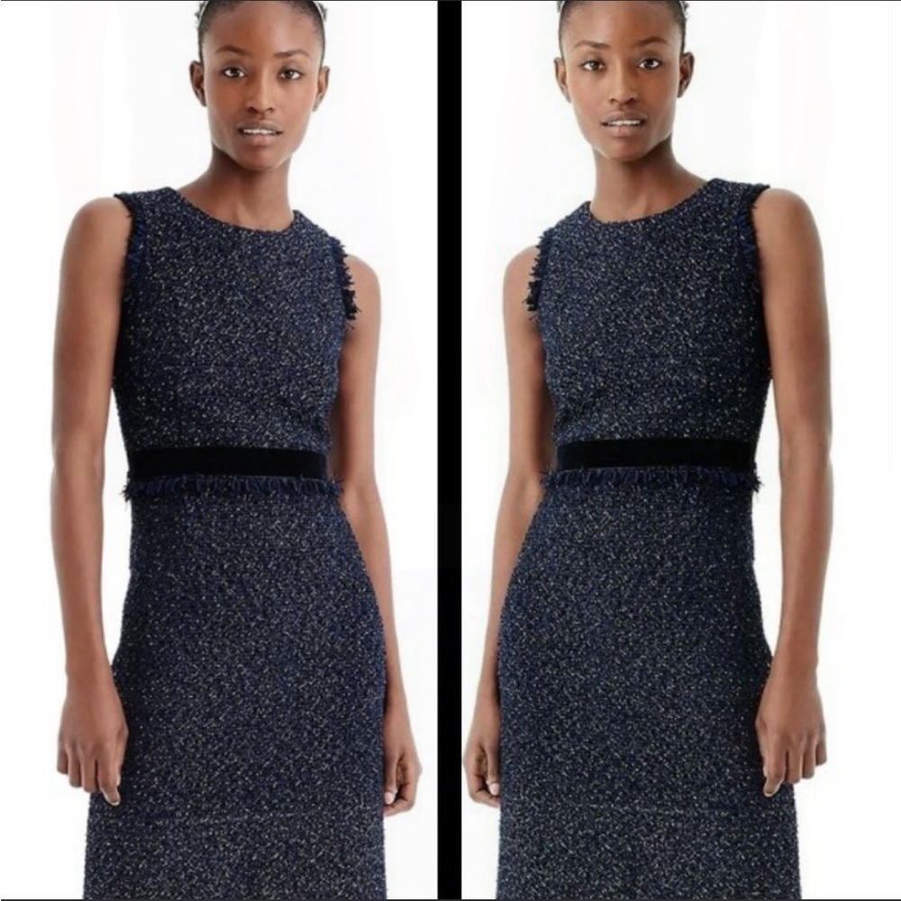 J Crew Sheath Dress Sparkling Constellation Tweed Navy Blue Black Velvet Party
